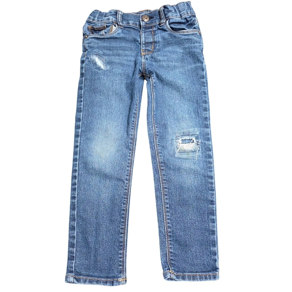OshKosh Bgosh Jeans Boy's 5T Blue Denim Distressed Adjustable Waist Straight Leg